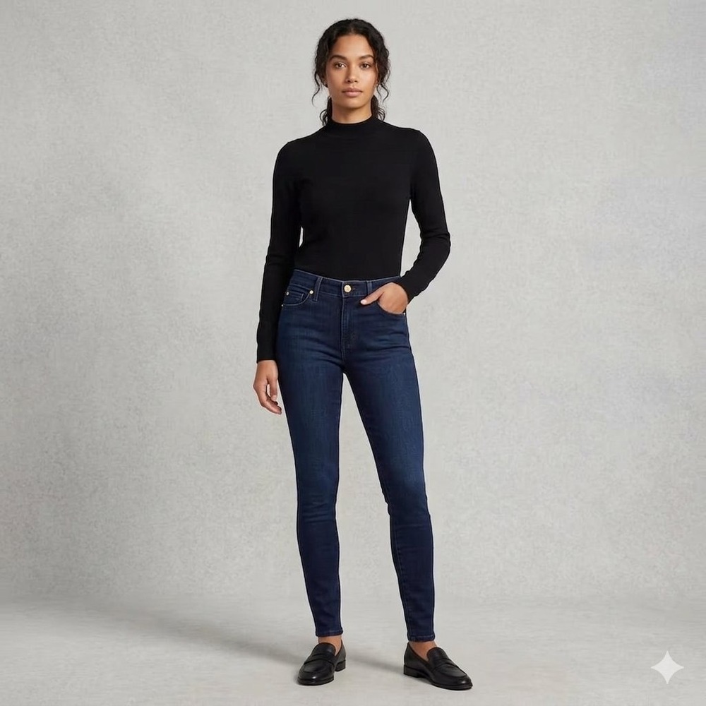 7 For All Mankind Gwenevere Dark Indigo Wash Skinny Jeans Women Size 28